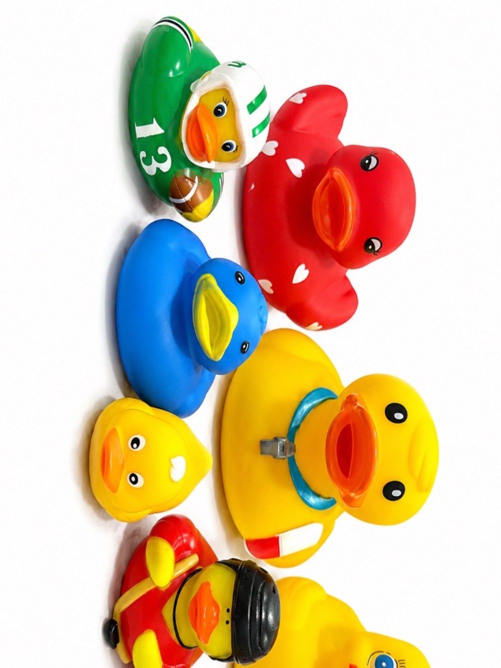 Lot of 8 Assorted Rubber Ducks Character Sports Cow Blue Red Yellow